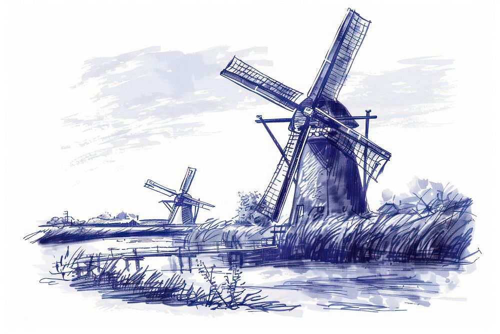 Antique of Windmills in Kinderdijk windmill  outdoors.