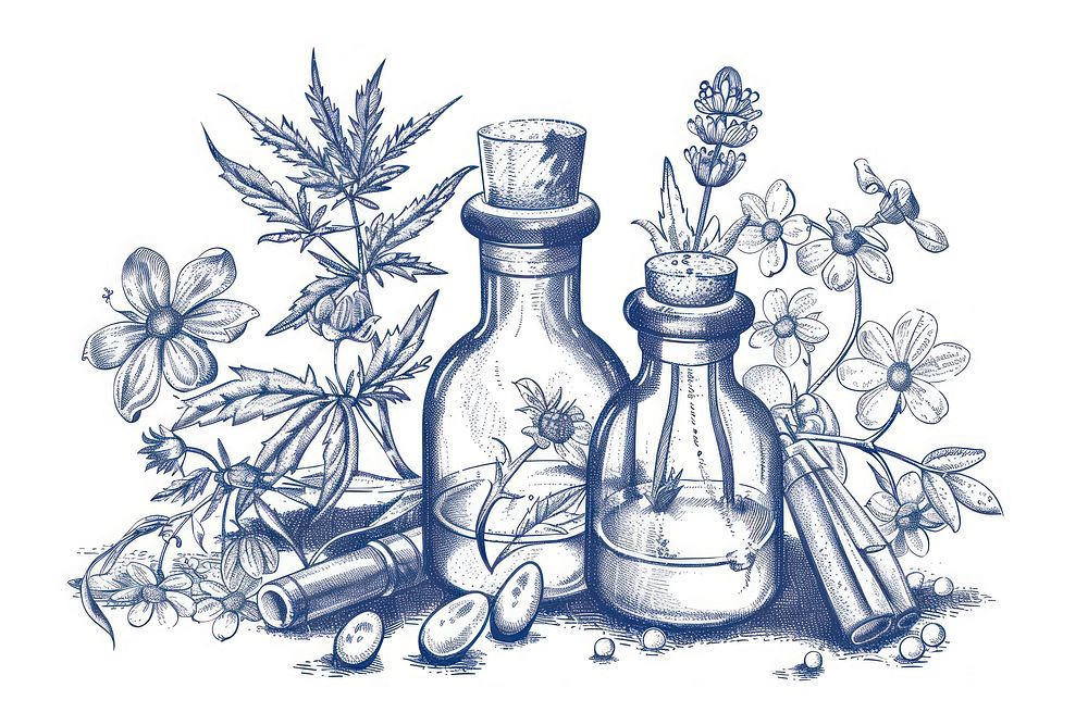 Antique of homeopathy sketch illustrated drawing.