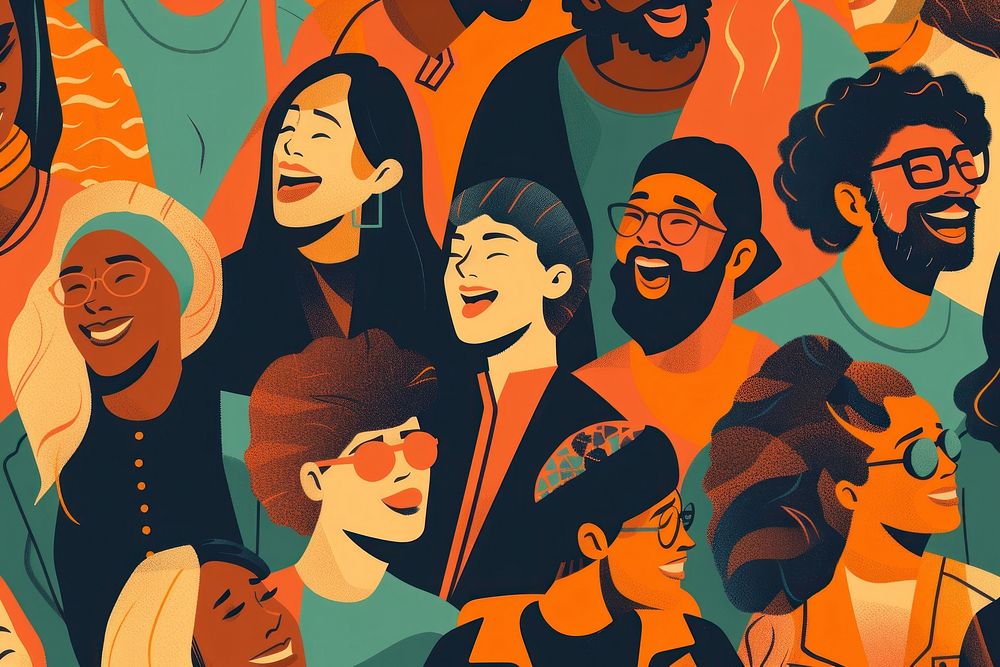 Illustrating the happiness found in inclusivity laughing adult art.
