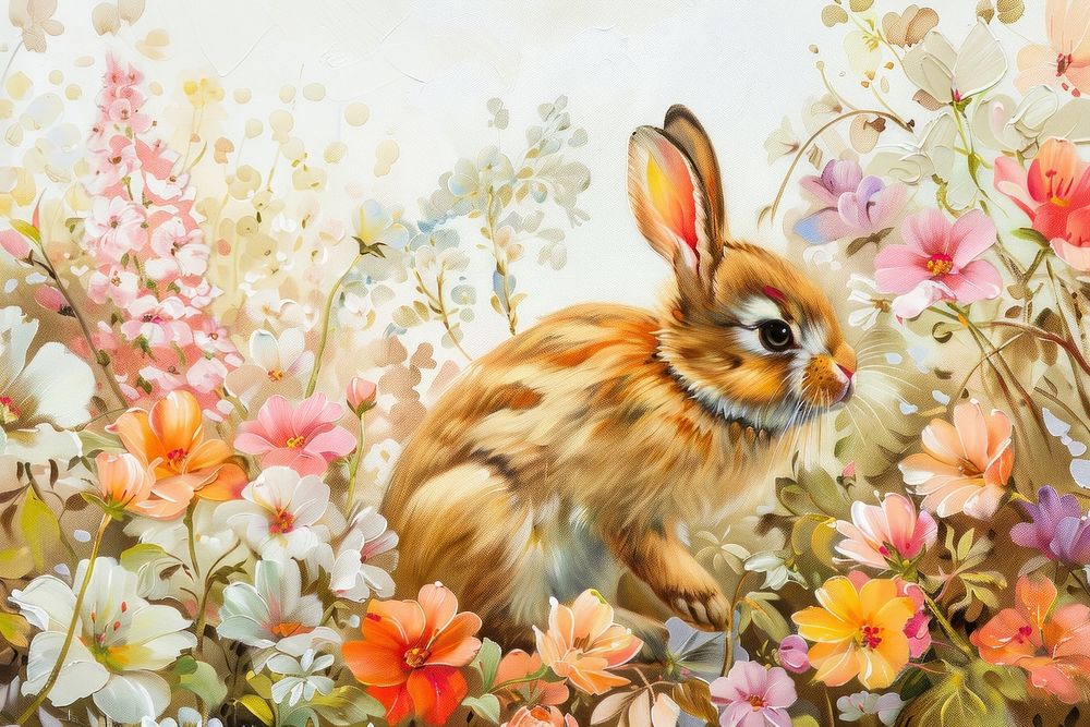 The rabbit painting blossom flower.