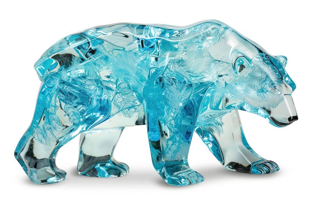 A polar bear sculpture ice turquoise wildlife.