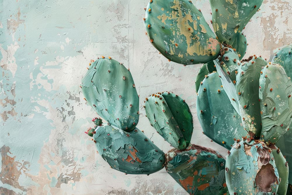 Oil painting of a close up on pale cactus backgrounds plant old.