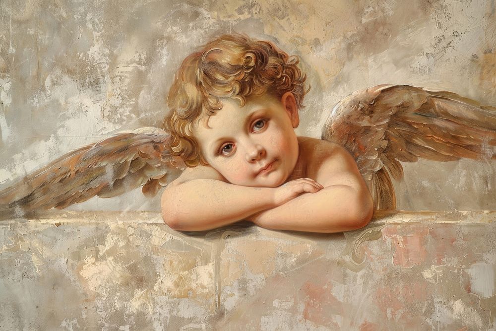 Painting portrait angel baby.