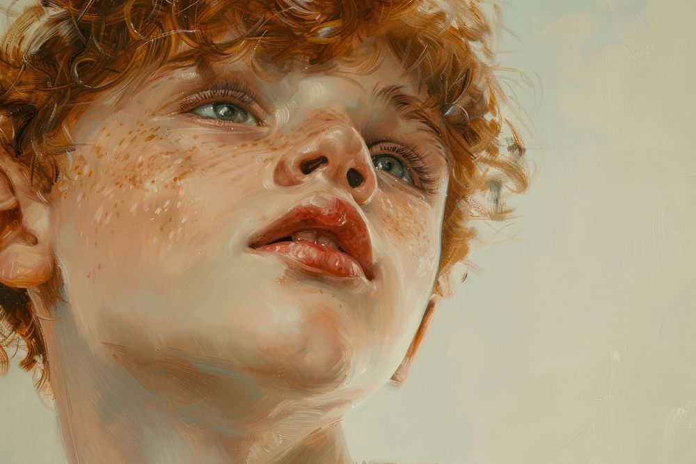 Close up on pale kid painting portrait art.