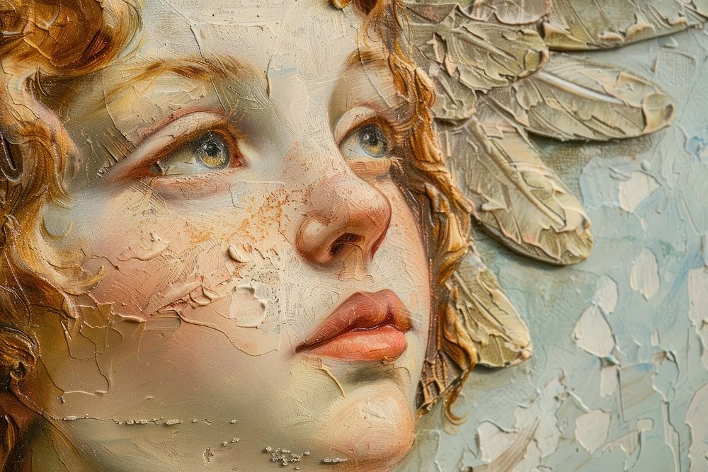Close up on pale angel painting backgrounds portrait.