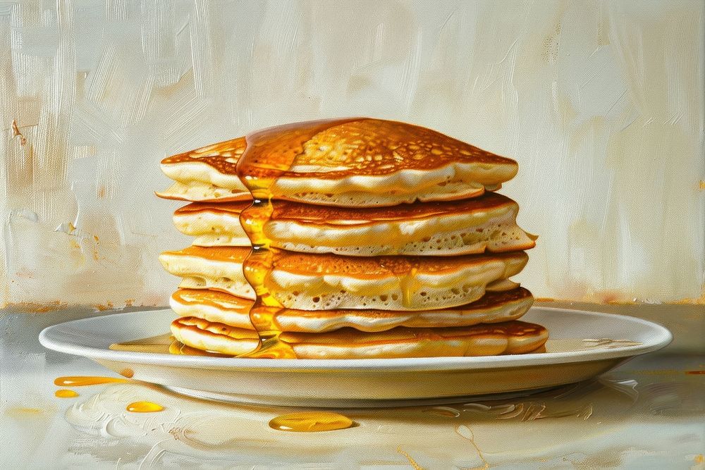 Close up on pale pancakes painting bread plate.