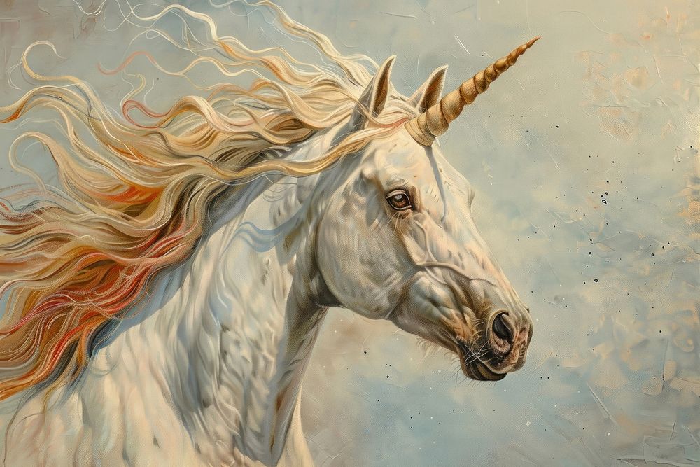 Close up on pale unicorn painting drawing animal.