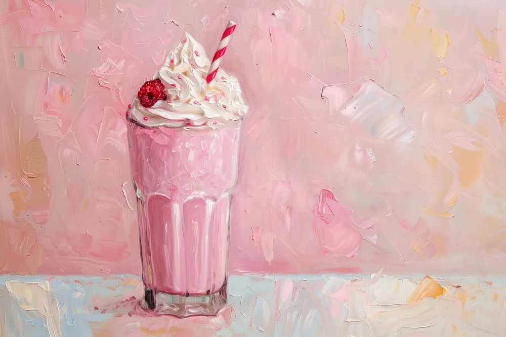 Oil painting of a clsoe up on pale Milkshake milkshake dessert sundae.