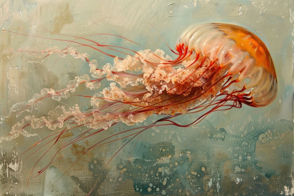 Close up on pale jellyfish painting seafood animal.