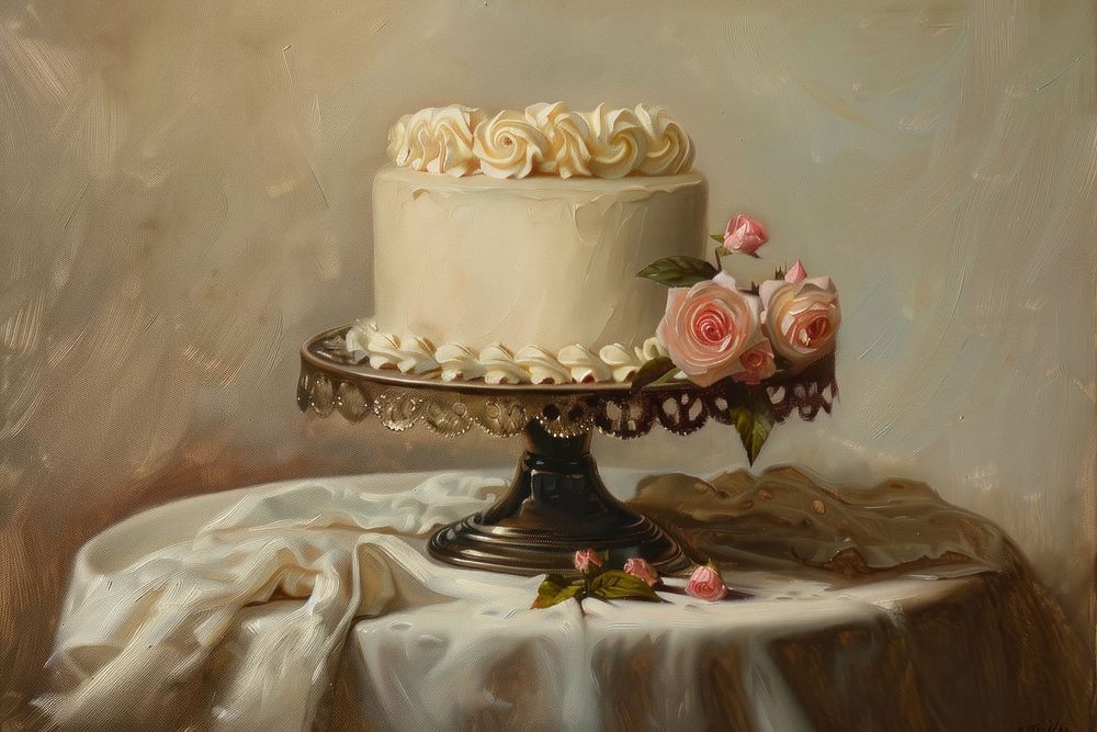 Close up on pale cake painting dessert flower.