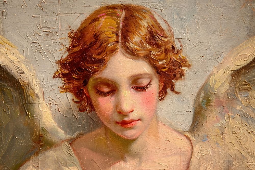 Close up on pale angel painting portrait art.