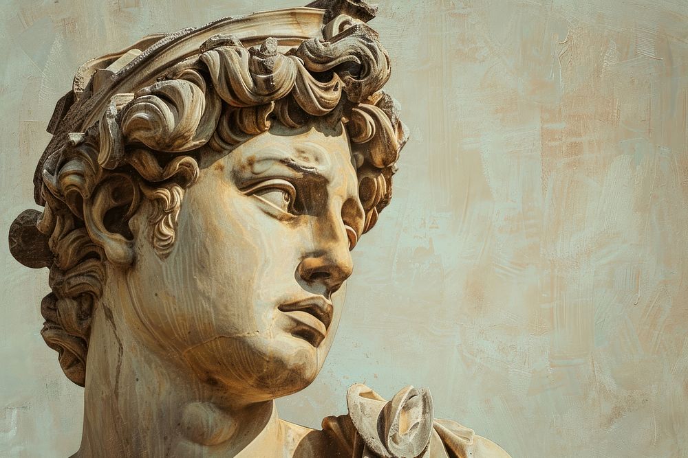 Oil painting of a clsoe up on pale Greek sculpture using computer statue art representation.