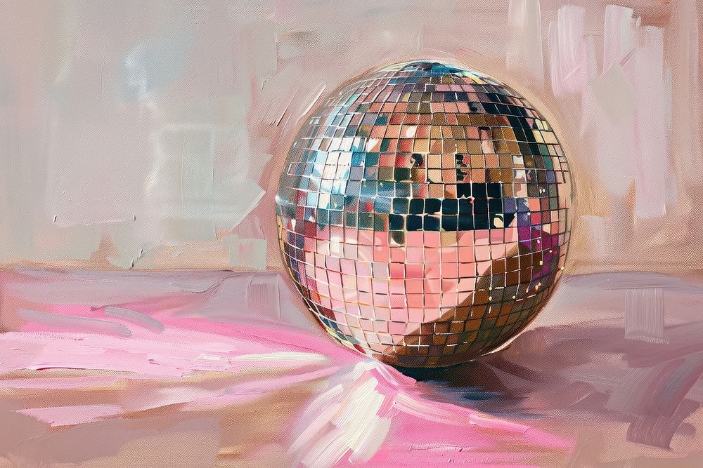 Close up on pale disco ball painting sphere celebration.