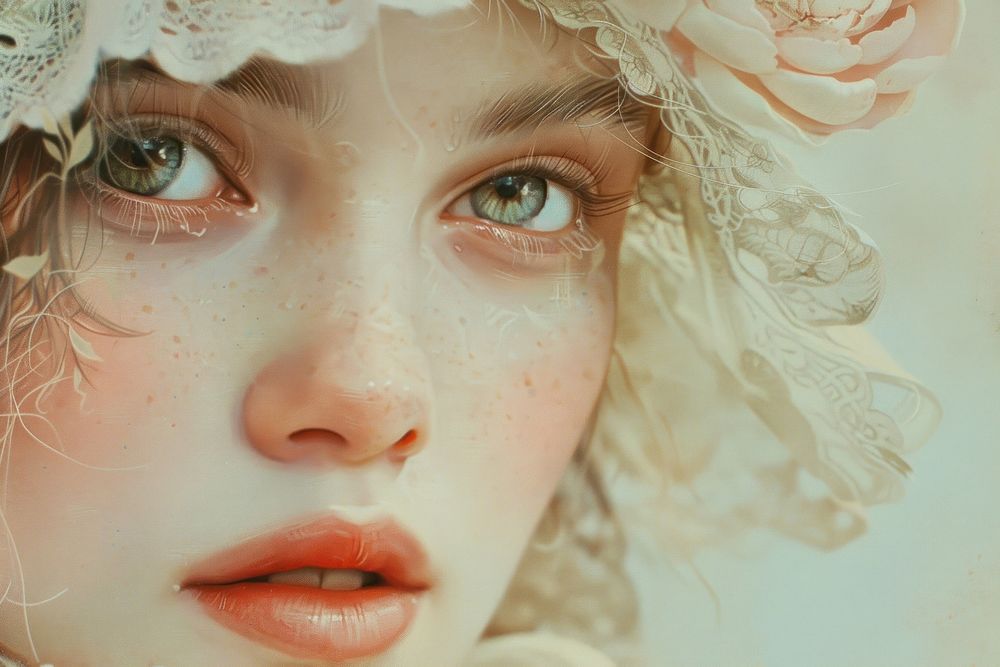 Close up on pale girl lipstick portrait adult.