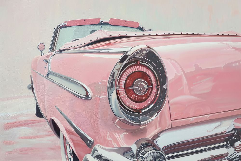 Close up on pale Pink convertible painting vehicle wheel.