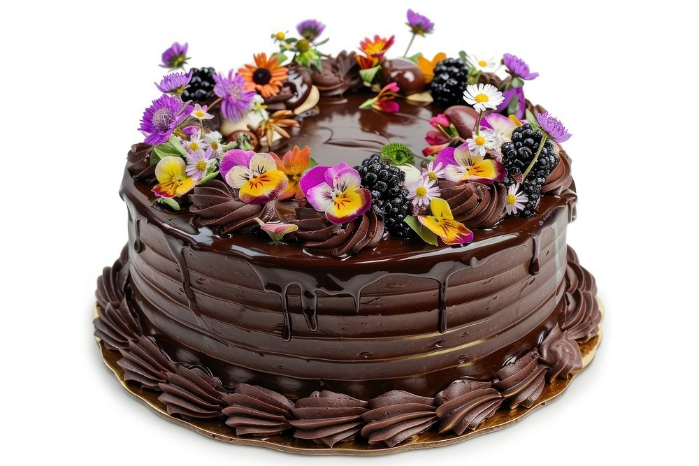 A decadent chocolate cake flower dessert blossom.