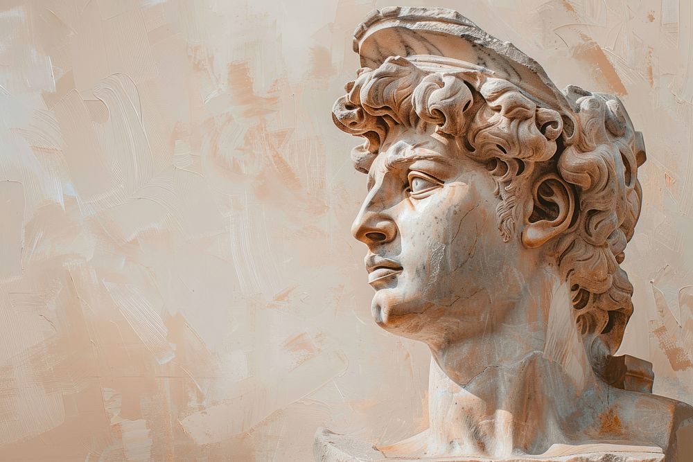 Oil painting of a clsoe up on pale Greek sculpture using computer statue art representation.