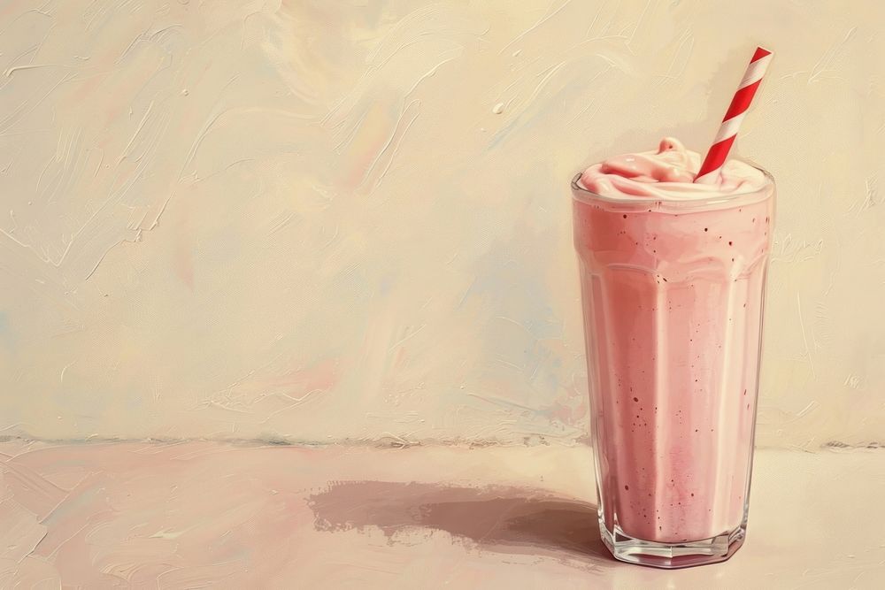 Oil painting of a clsoe up on pale smoothie milkshake drink refreshment.