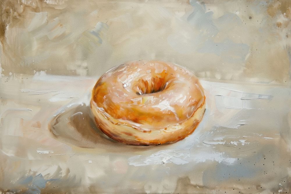 Clsoe up on one donut painting bagel bread.