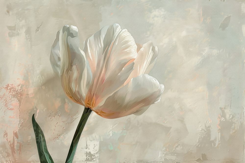 Close up on pale tulip painting blossom flower.
