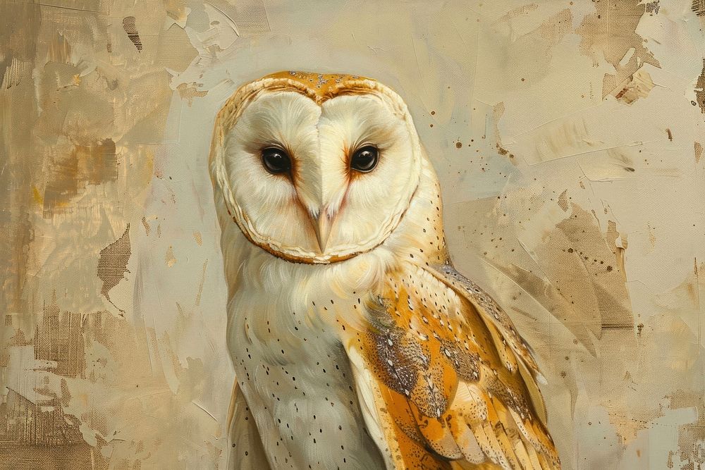 Close up on pale owl painting animal bird.
