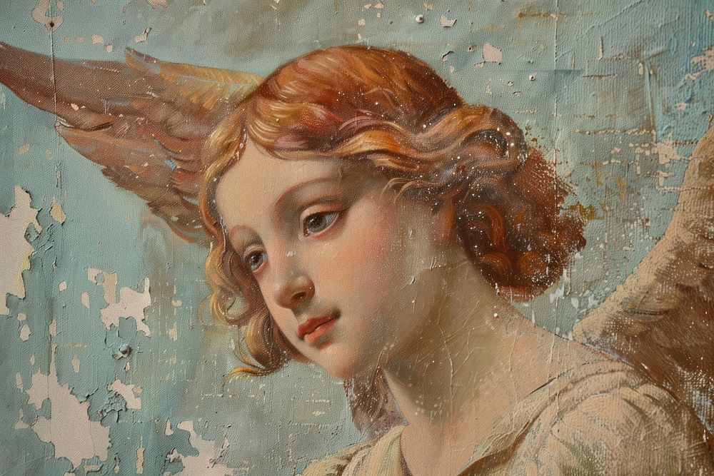 Close up on pale angel painting portrait art.