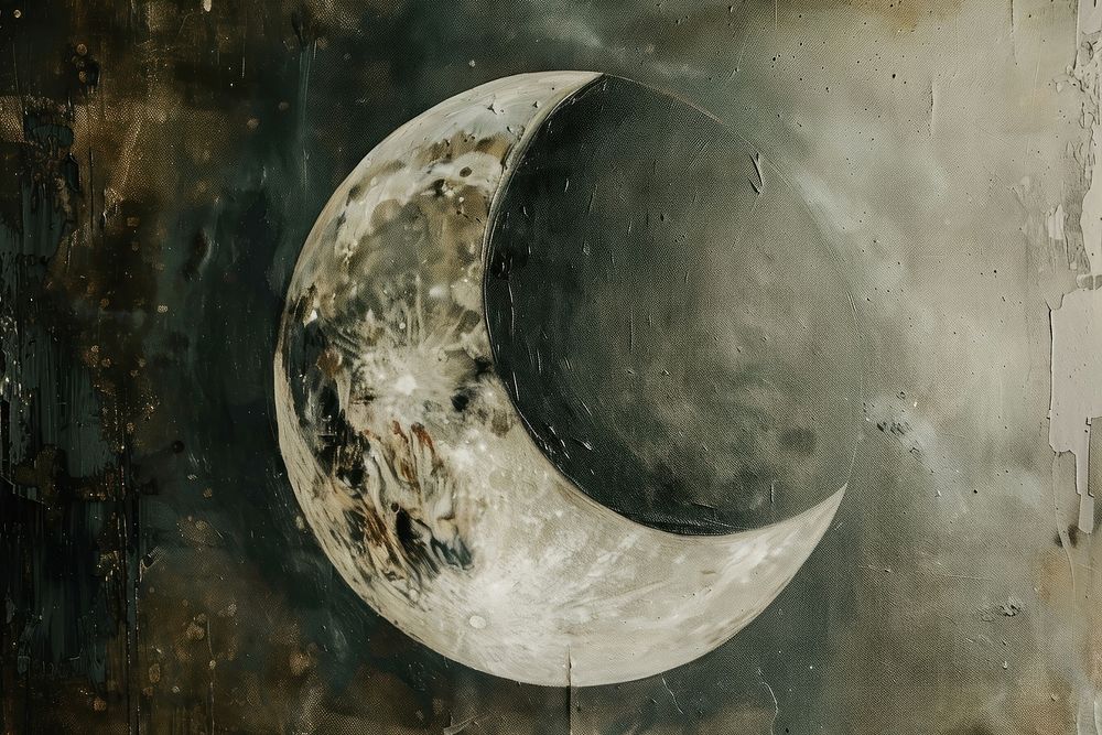 Close up on pale moon astronomy painting nature.