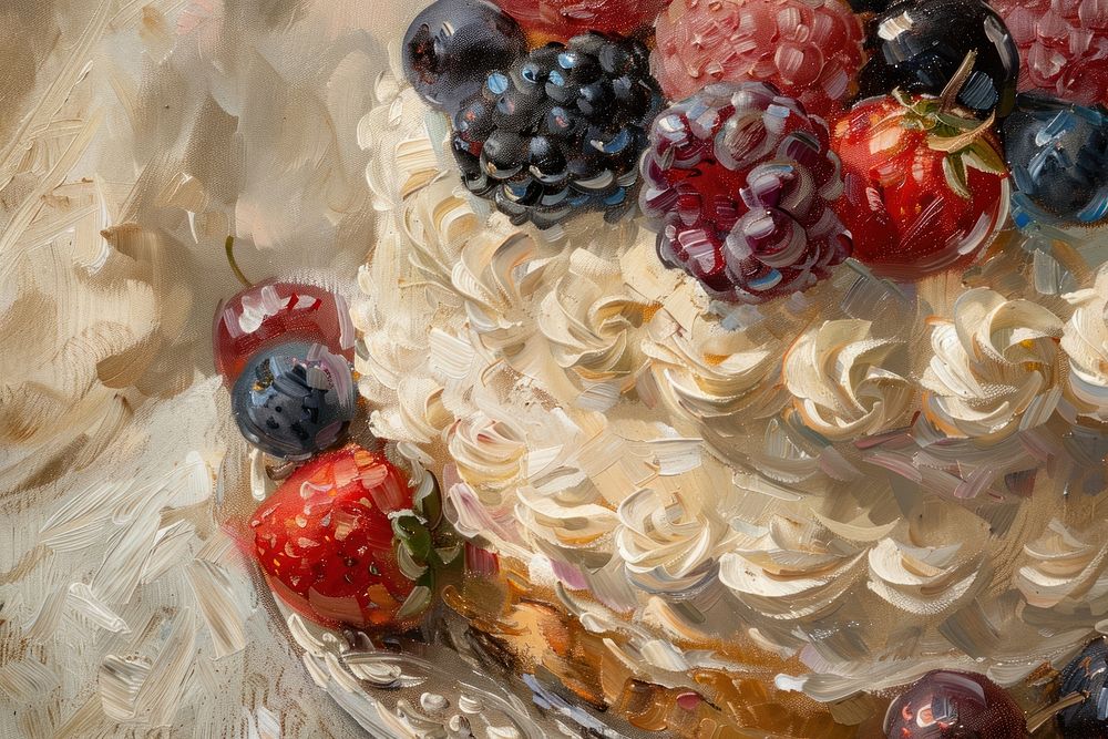 Close up on pale cake backgrounds blackberry blueberry.