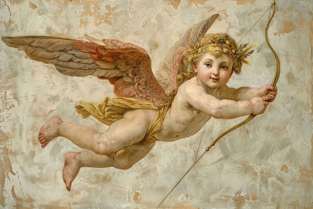 Close up on pale Cupid painting angel cupid.