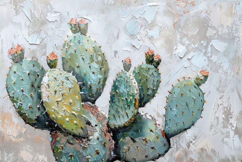 Oil painting of a close up on pale cactus backgrounds outdoors nature.