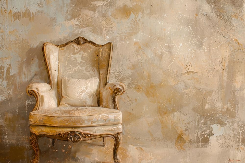 Oil painting of on pale armchair backgrounds furniture old.