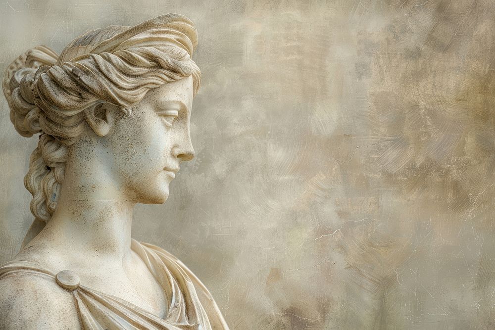 Oil painting of on pale Female Greek sculpture portrait statue art.