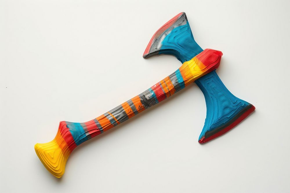 Axe from colored plasticine tool white background electronics.