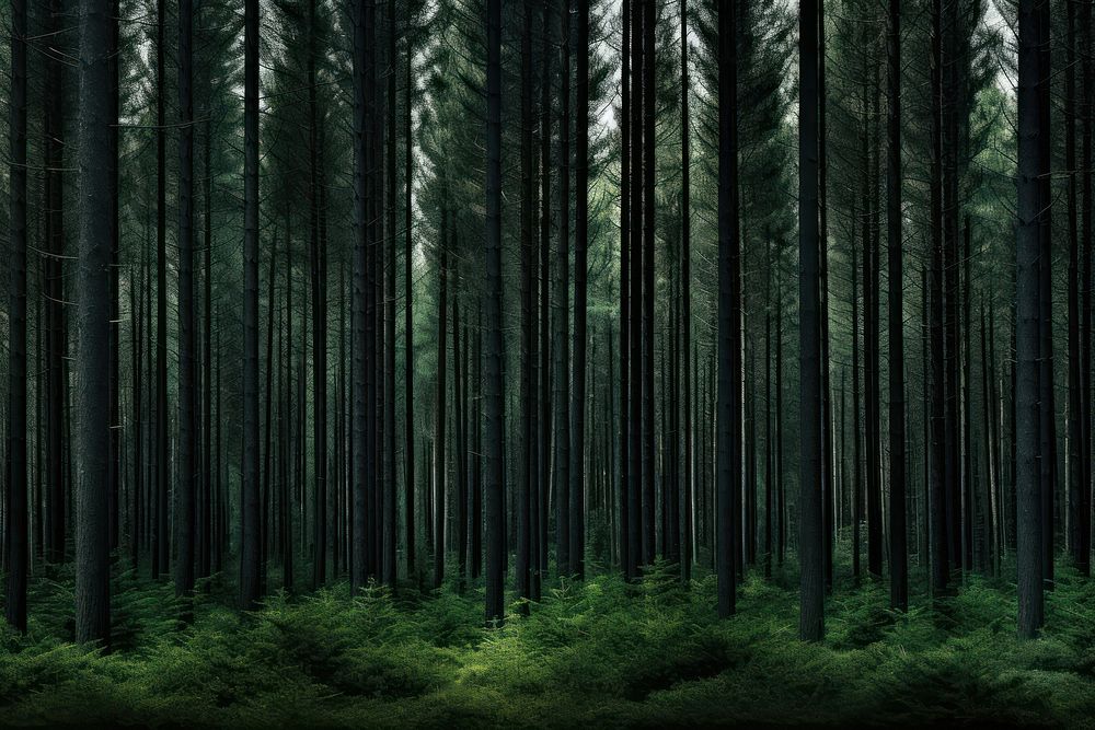 Deep pine forest background backgrounds woodland outdoors.