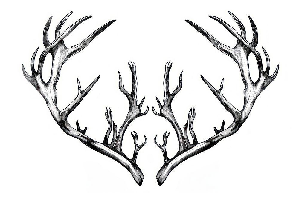 Deer antlers drawing sketch white background.