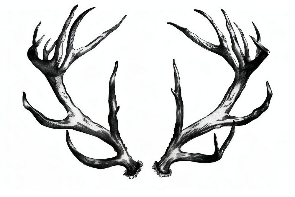 Deer antlers white background monochrome taxidermy.