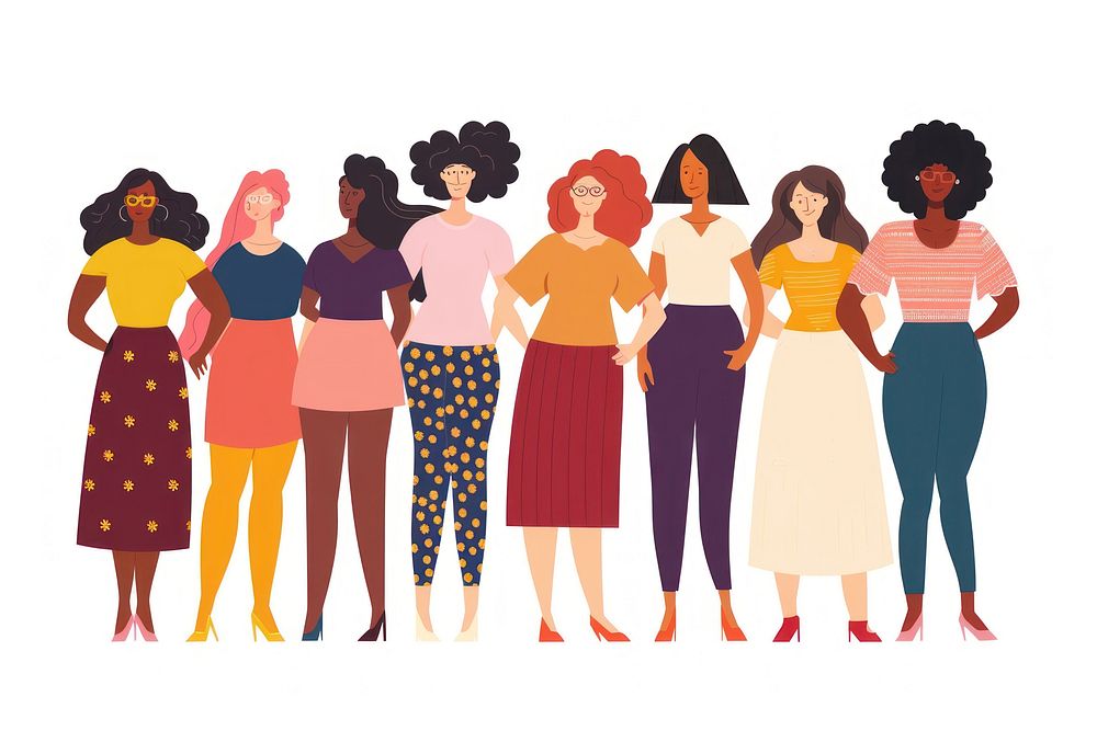 Diverse women inclusive size adult togetherness illustrated.