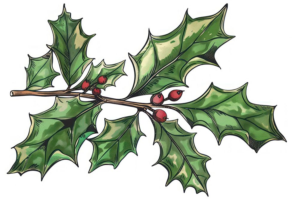 Hand drawn vector vintage holly leaf sycamore animal plant.