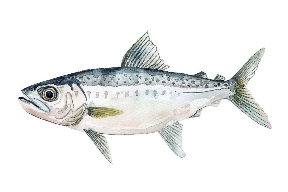 Mackerel fish in style pen and ink animal sketch white background.