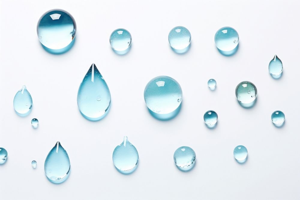Water drops of different shapes backgrounds white background transparent.