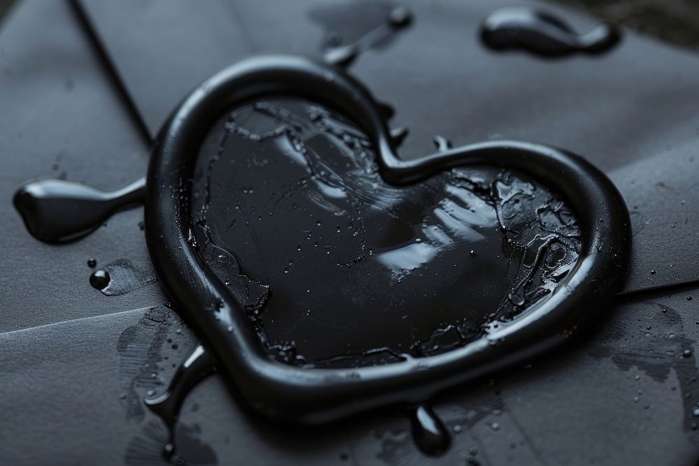 Minimal letter sealed wax in close up black heart love.