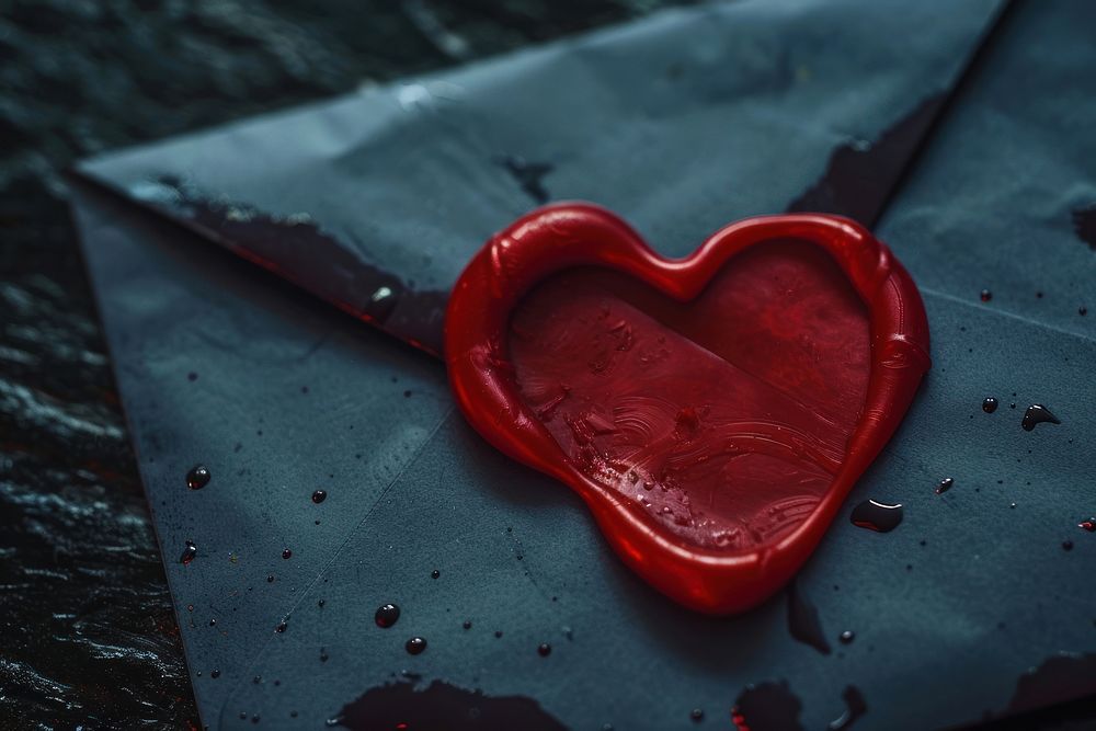 Minimal letter sealed wax in close up heart love darkness.