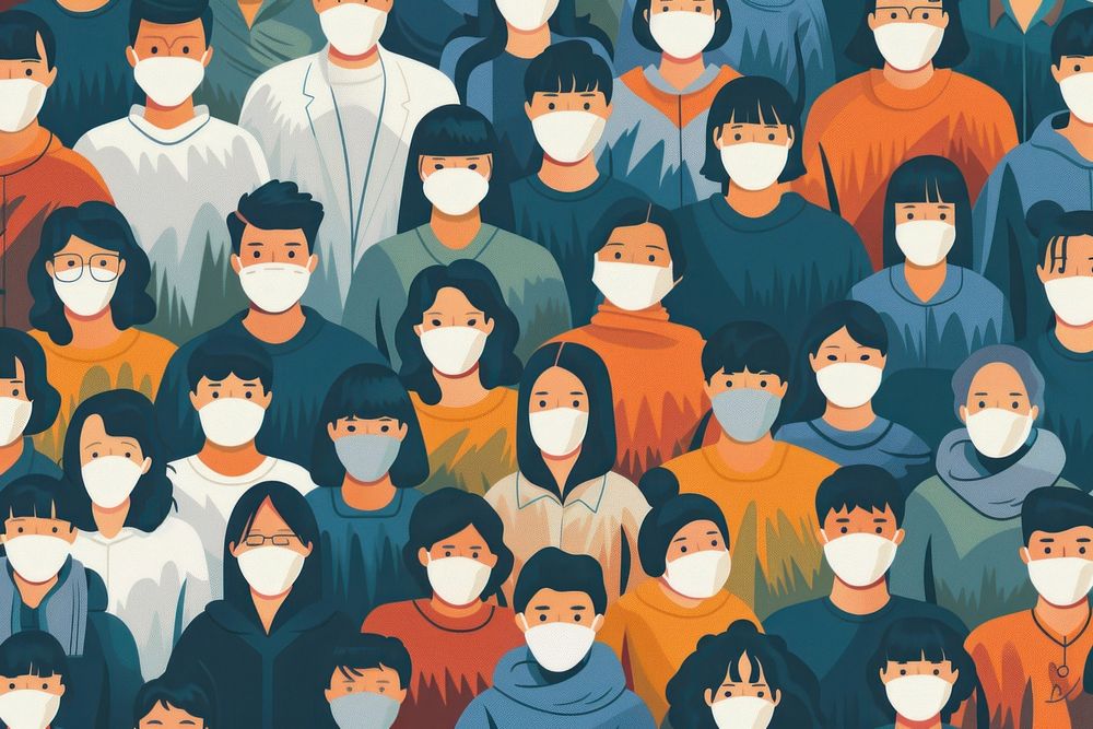 People wearing white medical face masks pattern adult backgrounds.