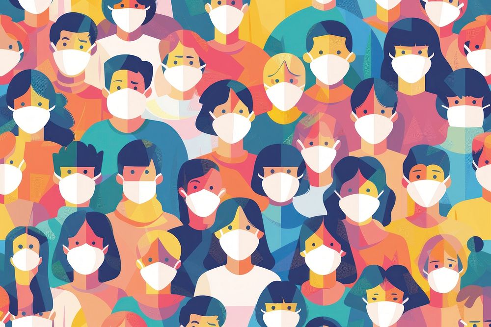 People wearing white medical face masks pattern backgrounds repetition.