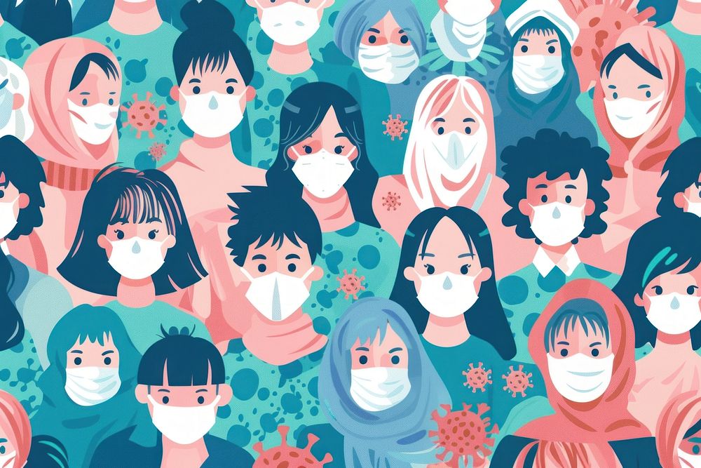 People wearing white medical face masks pattern togetherness backgrounds.