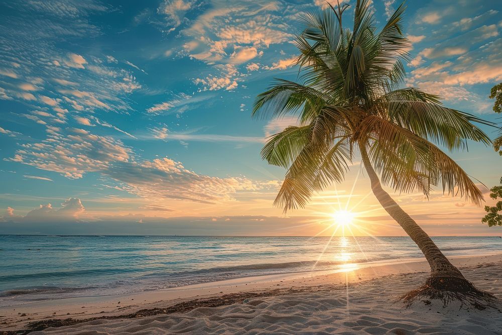 Palm tree on the beach sea outdoors tropical.