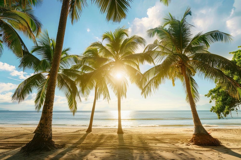 Palm trees on the beach summer sea arecaceae.