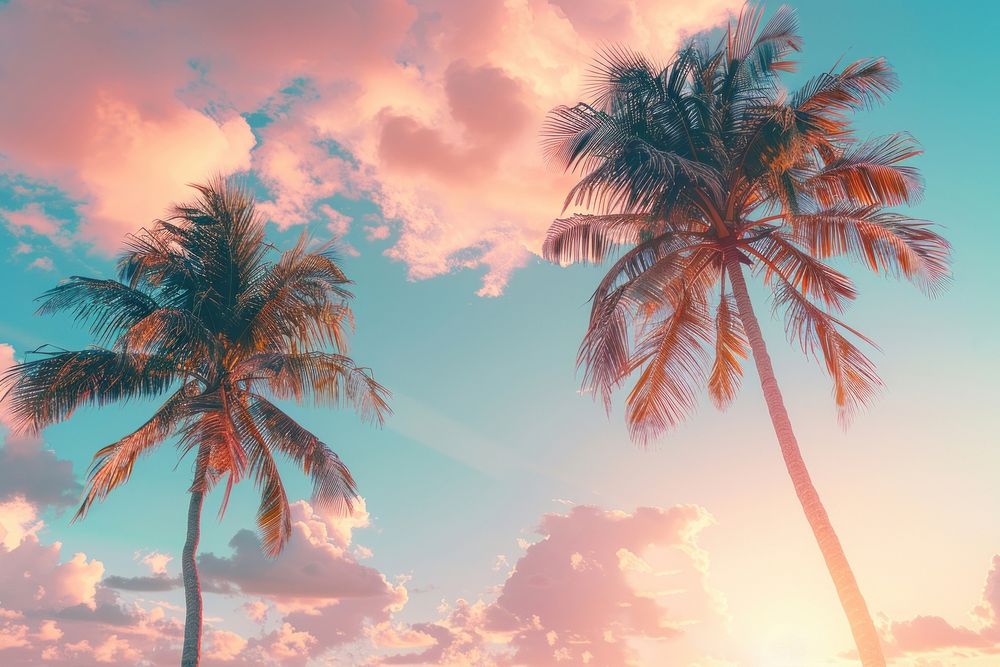 Palm trees on the beach sky arecaceae outdoors.