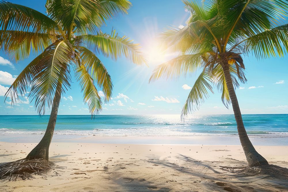 Palm trees on the beach summer sea shoreline.