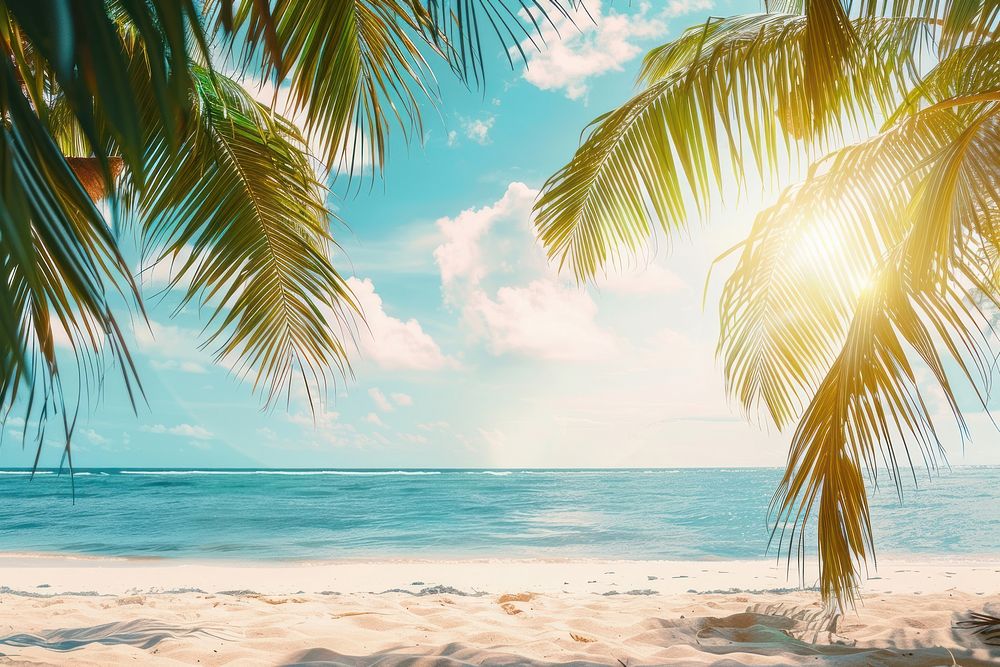 Palm trees on the beach sea shoreline outdoors.